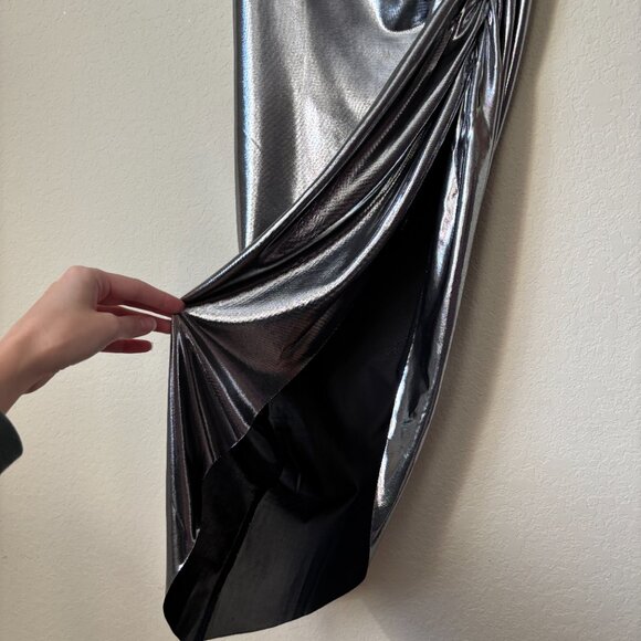 NEW Micas High Neck Metallic Ruched Midi Dress NYE - Picture 6 of 10